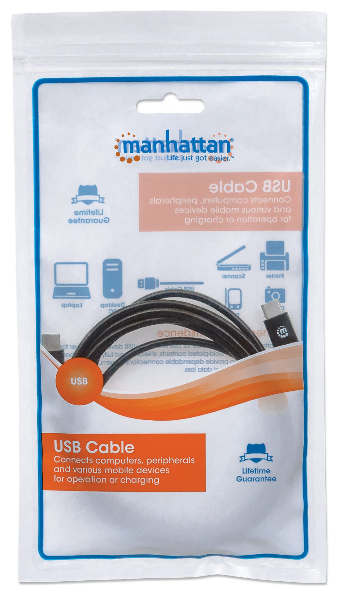 Cable de Datos USB-C - USB-C (M-M), Longitud 2.0 Metros, MANHATTAN 354875