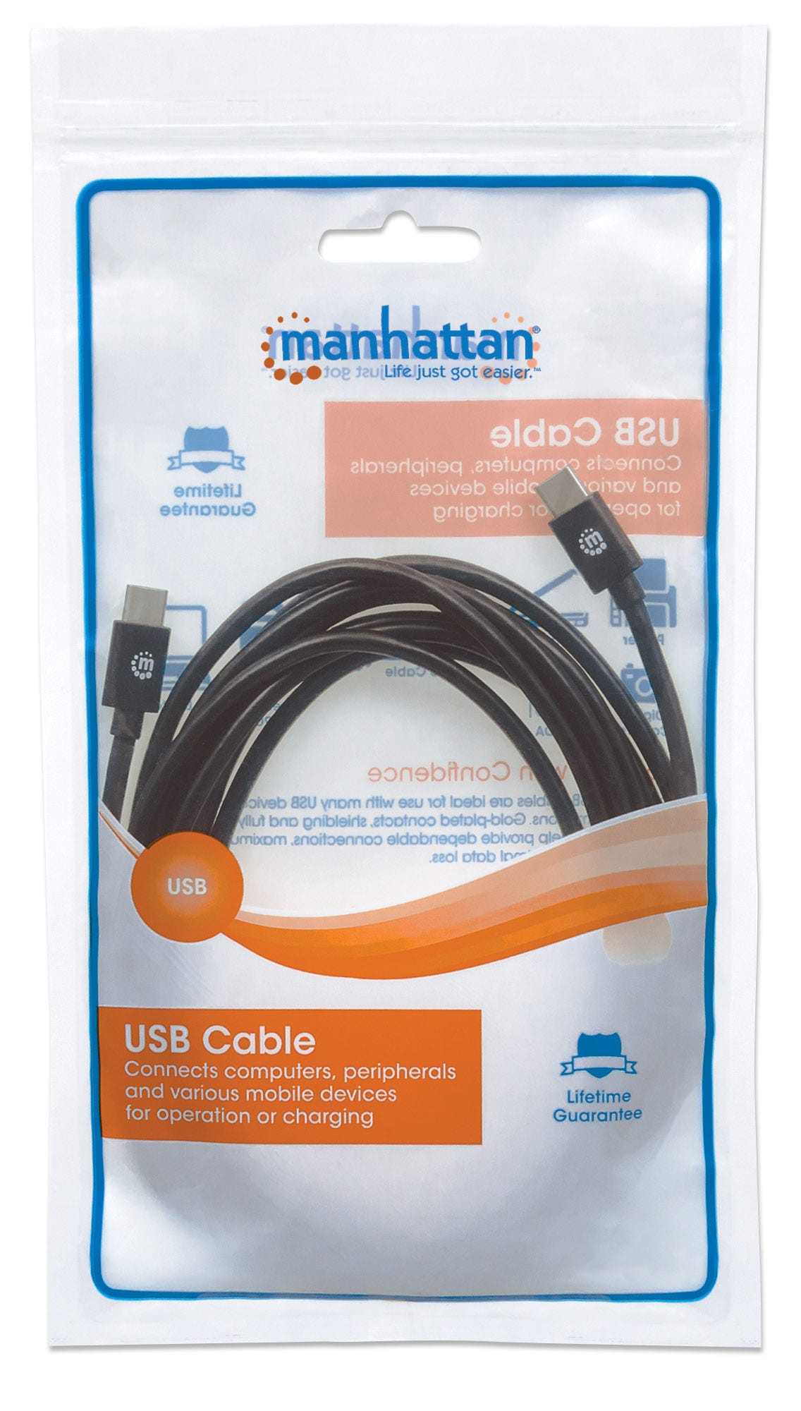Cable de Datos USB-C - USB-C (M-M), Longitud 3.0 Metros, MANHATTAN 354882