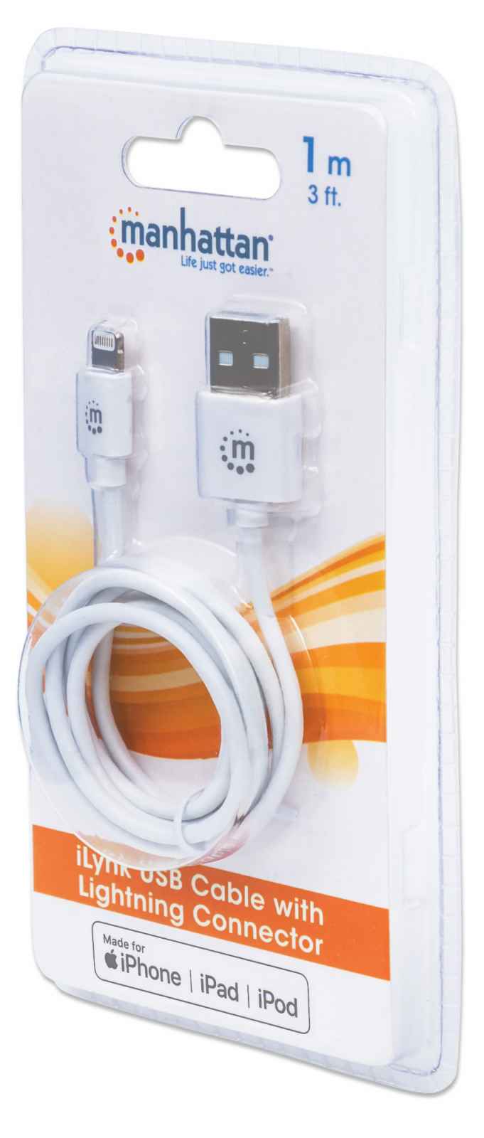 Cable de Datos Ligthning - USB (M-H), Color Blanco, Longitud 1.0 Metros, MANHATTA 393744