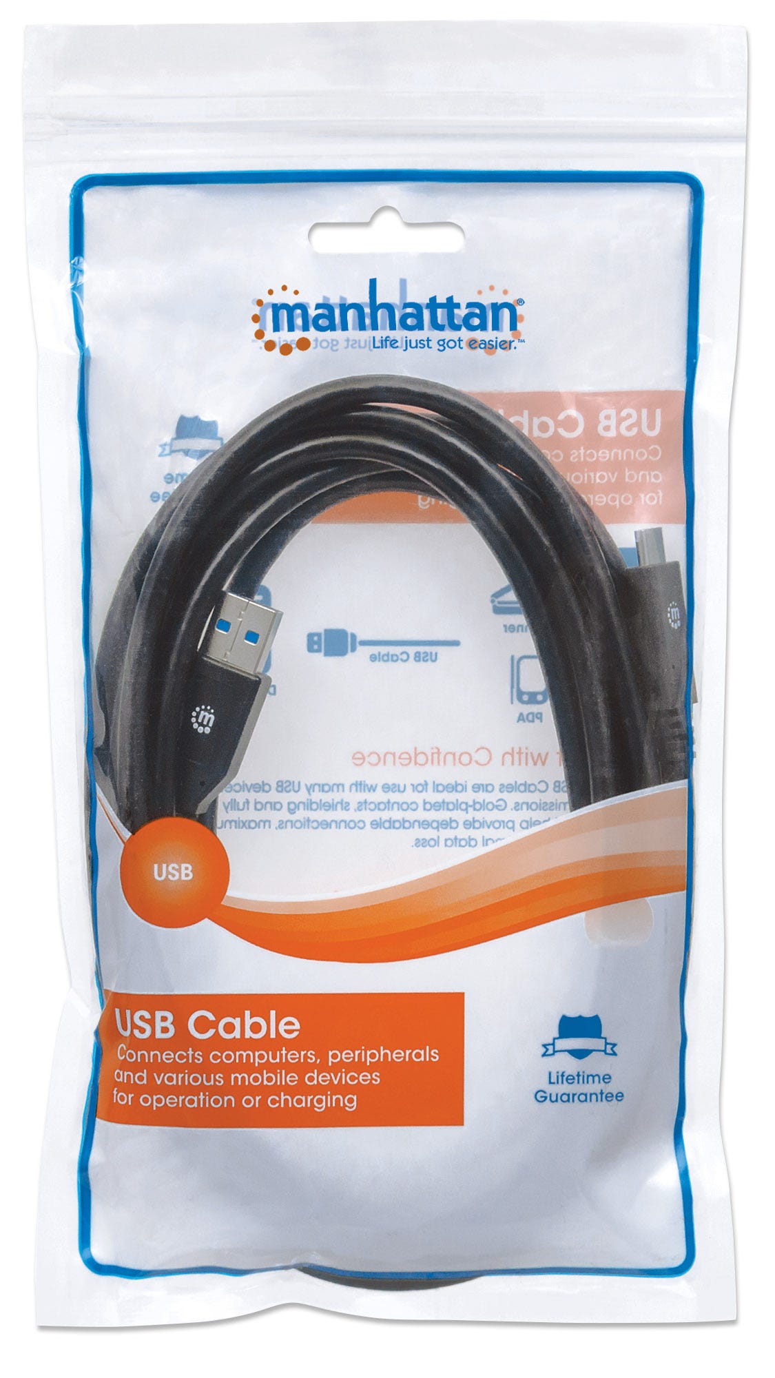 Cable de Datos USB "A" (M) a USB "C" (M), Color Negro, Longitud 3.0 Metros, MANHATTAN 354981