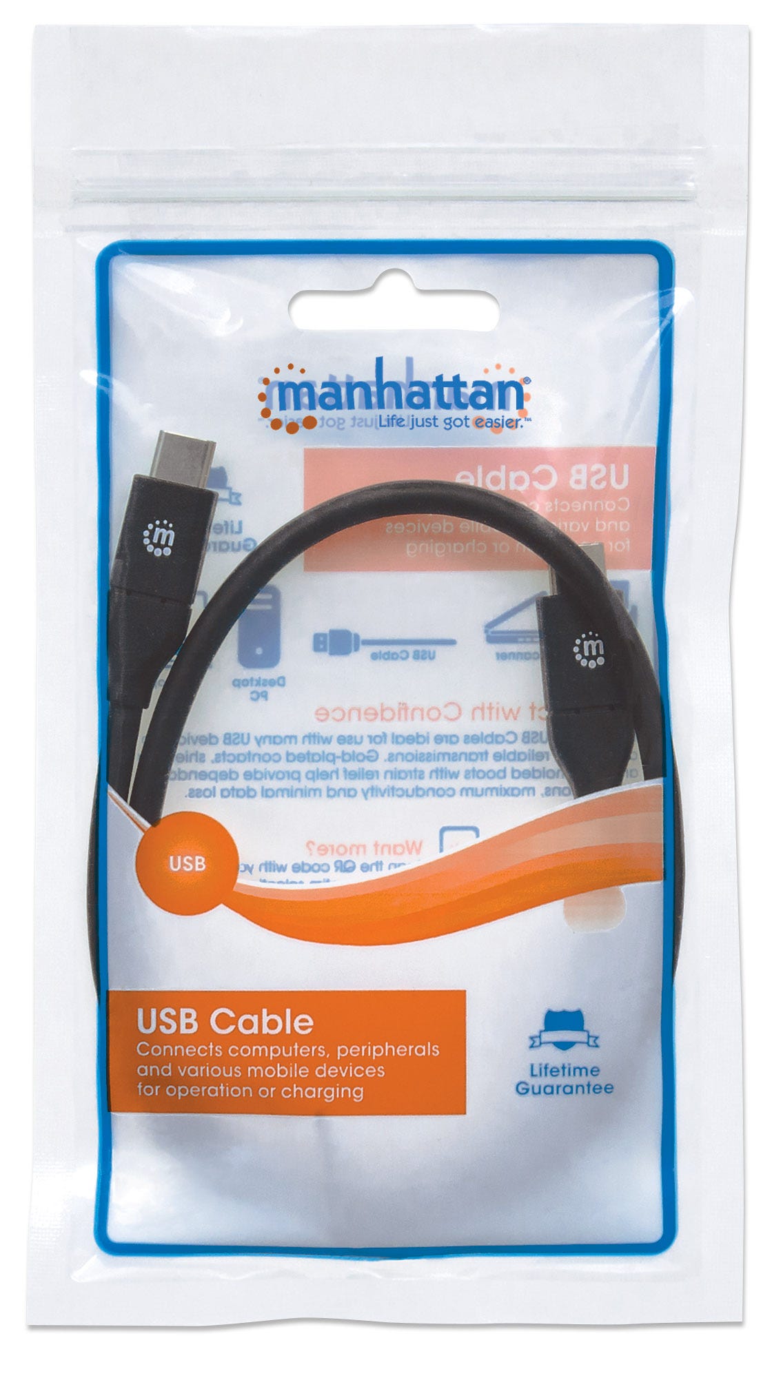 Cable de Datos USB-C - USB-C (M-M), Longitud 1.0 Metros, MANHATTAN 354899