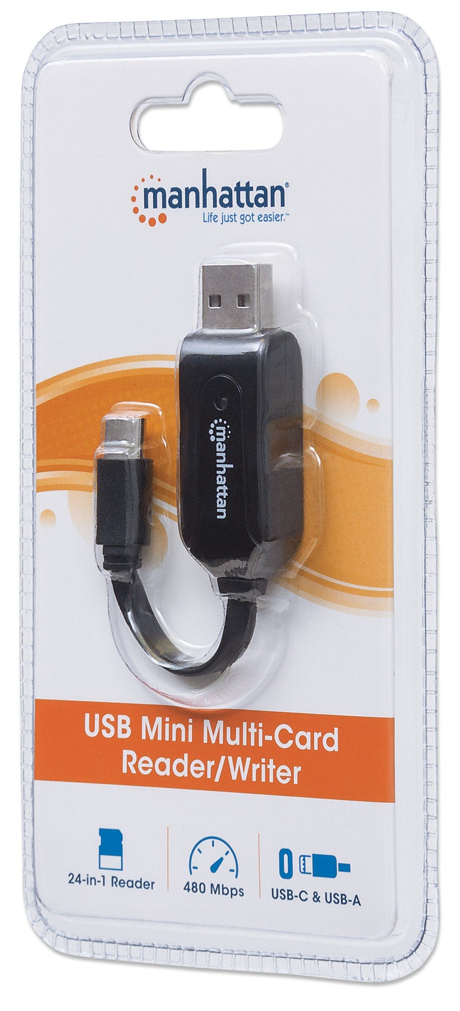 Lector y Grabador Externo de Tarjetas, USB / USB-C, 24 en 1, Tamaño Mini, MANHATTAN 102018