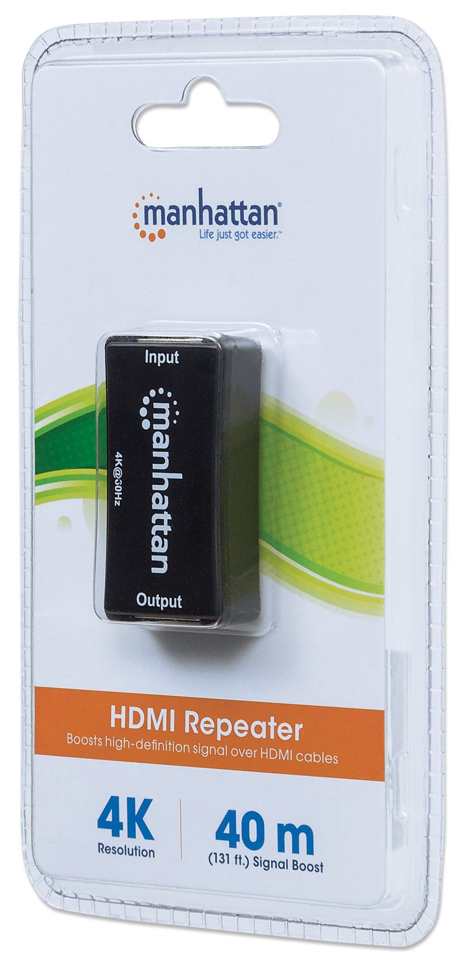 Repetidor Manhattan HDMI Hembra - HDMI Hembra, hasta 40 Metros, Negro - Incluye Puerto MicroUSB B, 207621
