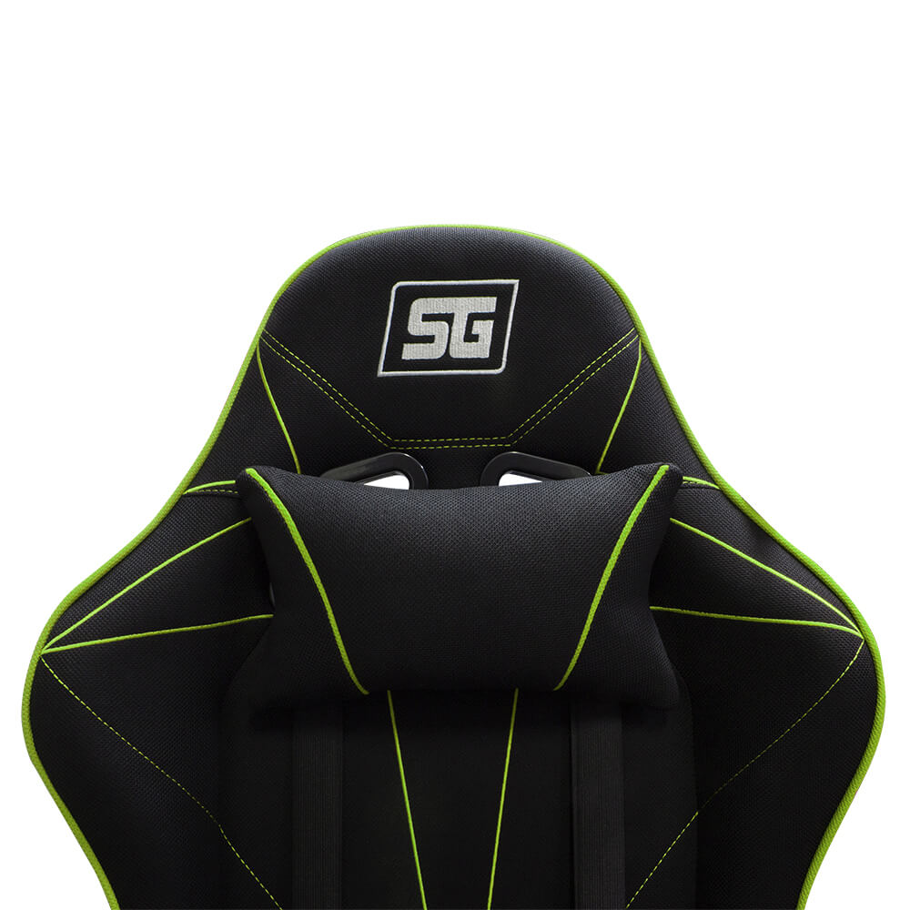 Silla Gamer Start The Gamer (SG) Modelo Chair 500, Reclinable, C/ Soporte Cervical y Lumbar, Color Negro / Verde, Max. 120 Kg, VORAGO CGC500-GR