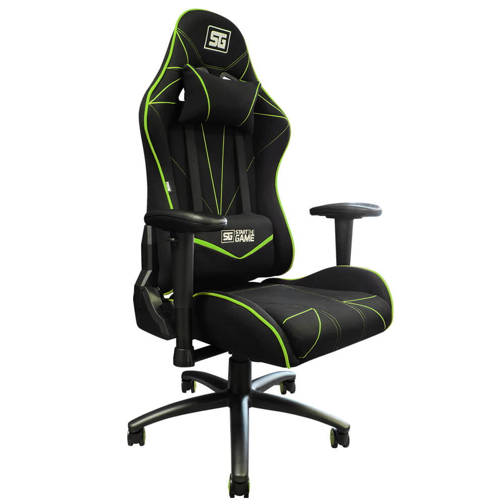 Silla Gamer Start The Gamer (SG) Modelo Chair 500, Reclinable, C/ Soporte Cervical y Lumbar, Color Negro / Verde, Max. 120 Kg, VORAGO CGC500-GR