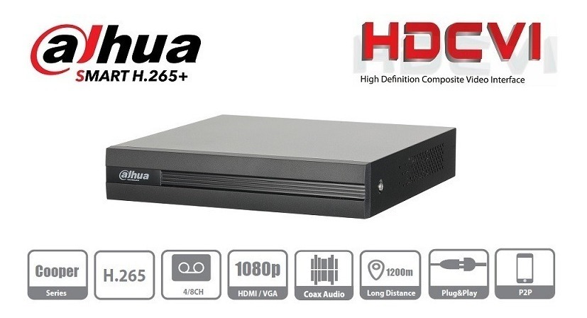 Kit de Video Vigilancia Dahua, Incluye 1 DVR COOPER XVR1B08 de 8 Canales + 8 Cámaras COOPER B1A21 + 8 Rollos de Cables Siames + 2 Fuente de Poder, H.265+1080p, DAHUA XVR1B08KIT