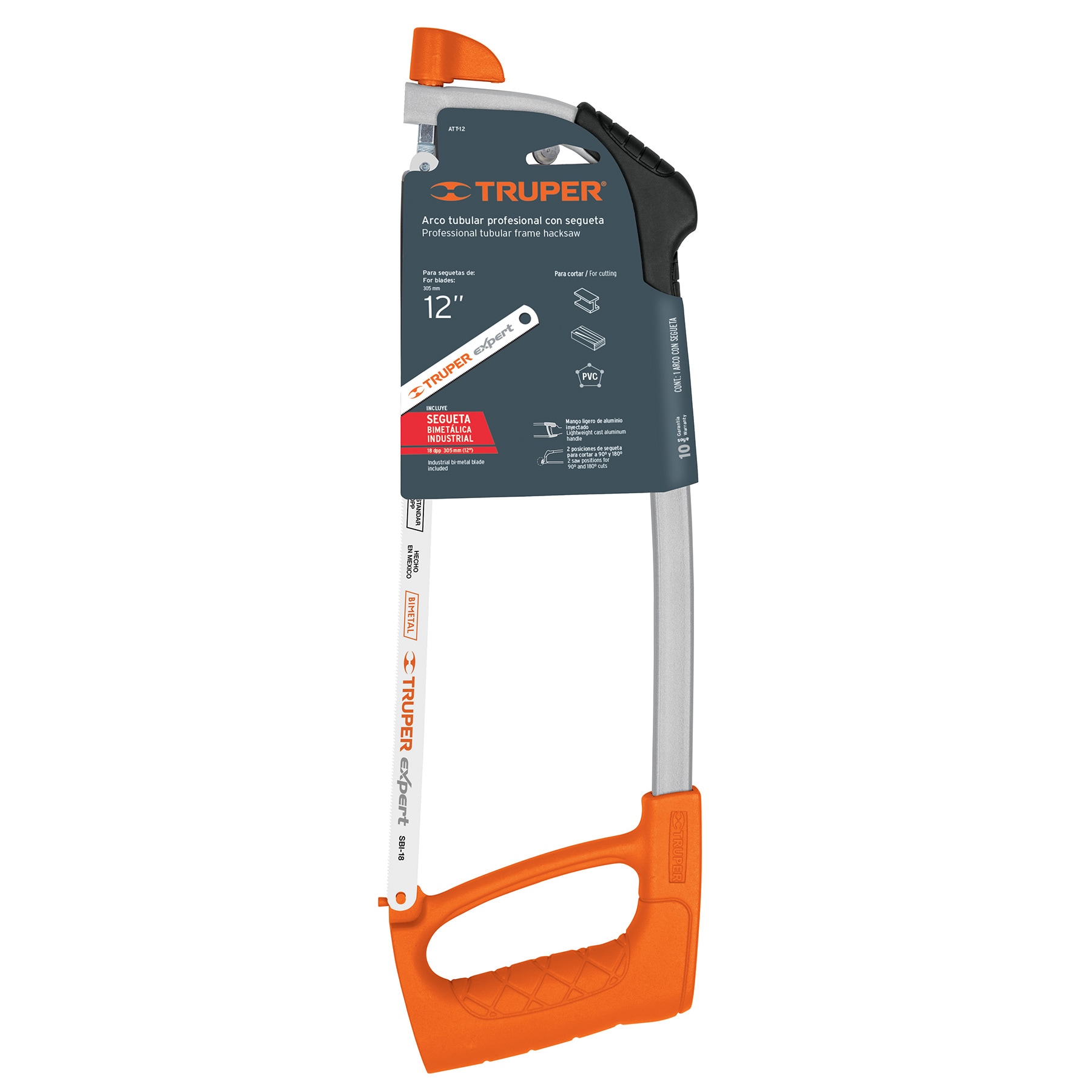 Arco Profesional Tubular para Segueta, Mango Ergonómico y Ligero, 12" (305 mm), TRUPER ATT-12