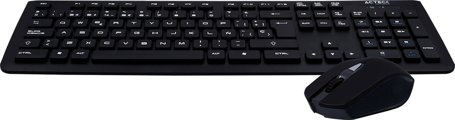 Teclado y Ratón (Mouse) Modelo KT500, Español, Inalámbricos (USB), Slim, ACTECK AC-922845