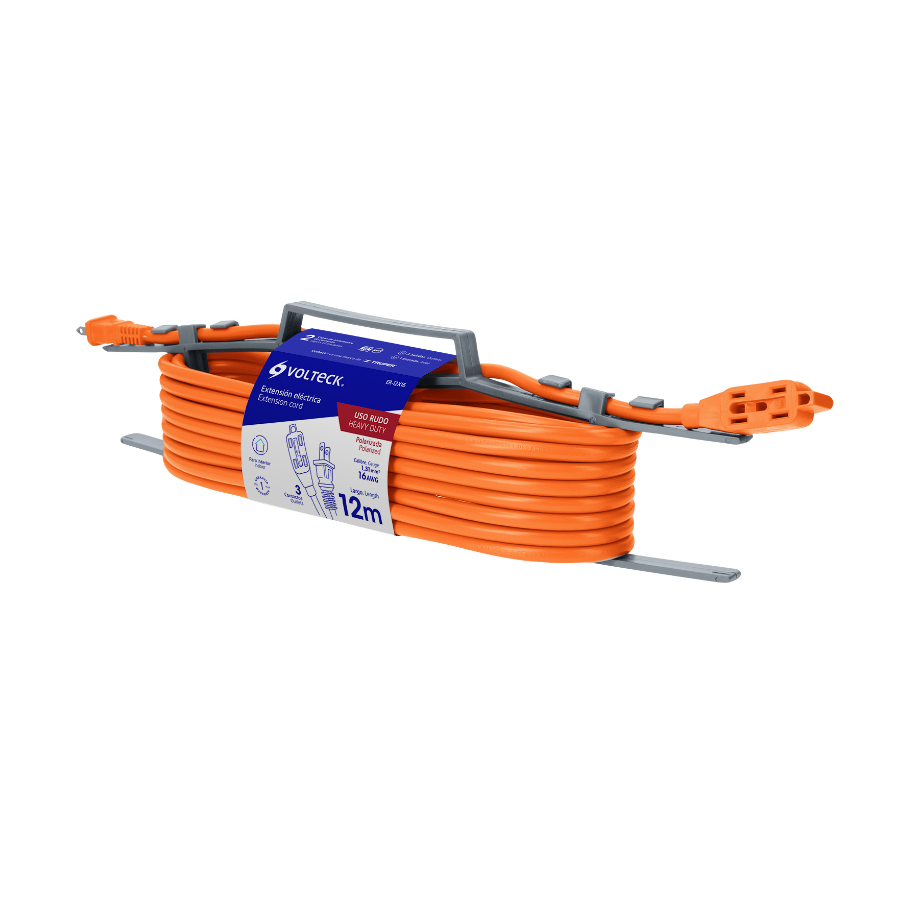 Extensión Eléctrica VOLTECK, Uso Rudo, Longitud 12 Metros, Calibre 16 AWG, TRUPER ER-12X16