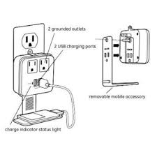 Supresor de Picos GE Blanco con 2 Contactos / 2 USB y Portaobjetos