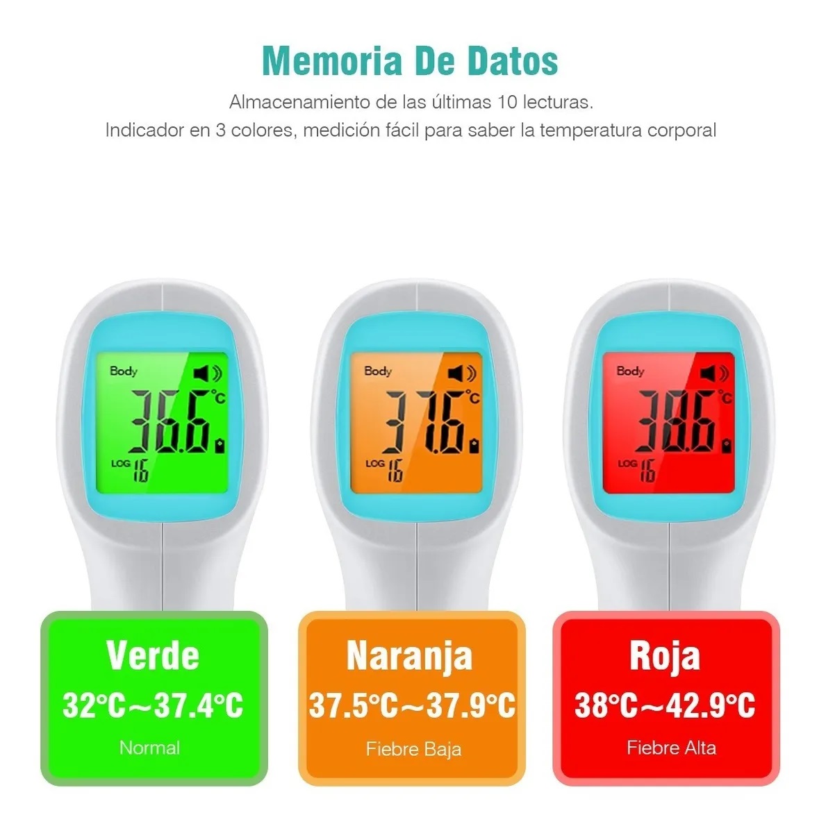 Termómetro IR, Color Blanco, Rango 32° - 42.9°, Frente Sin Contacto, TRISTER GP-300