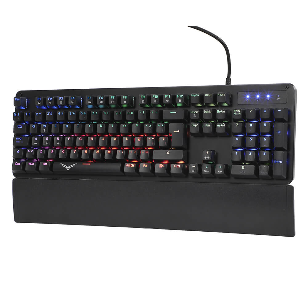 Teclado Gamer Modelo Cobra, Mecánico, RGB, Alámbrico (USB), Switch Rojo, Longitud del Cable 1.8 Metros, NACEB NA-0944