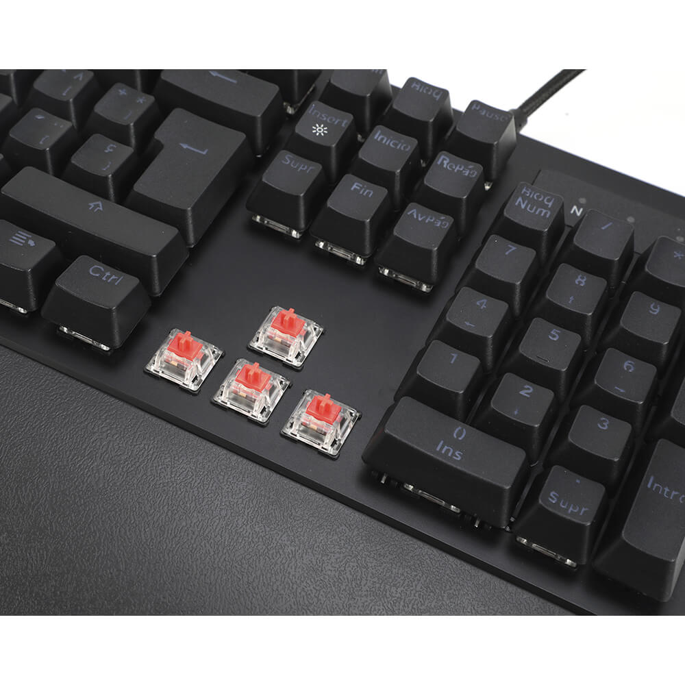 Teclado Gamer Modelo Cobra, Mecánico, RGB, Alámbrico (USB), Switch Rojo, Longitud del Cable 1.8 Metros, NACEB NA-0944