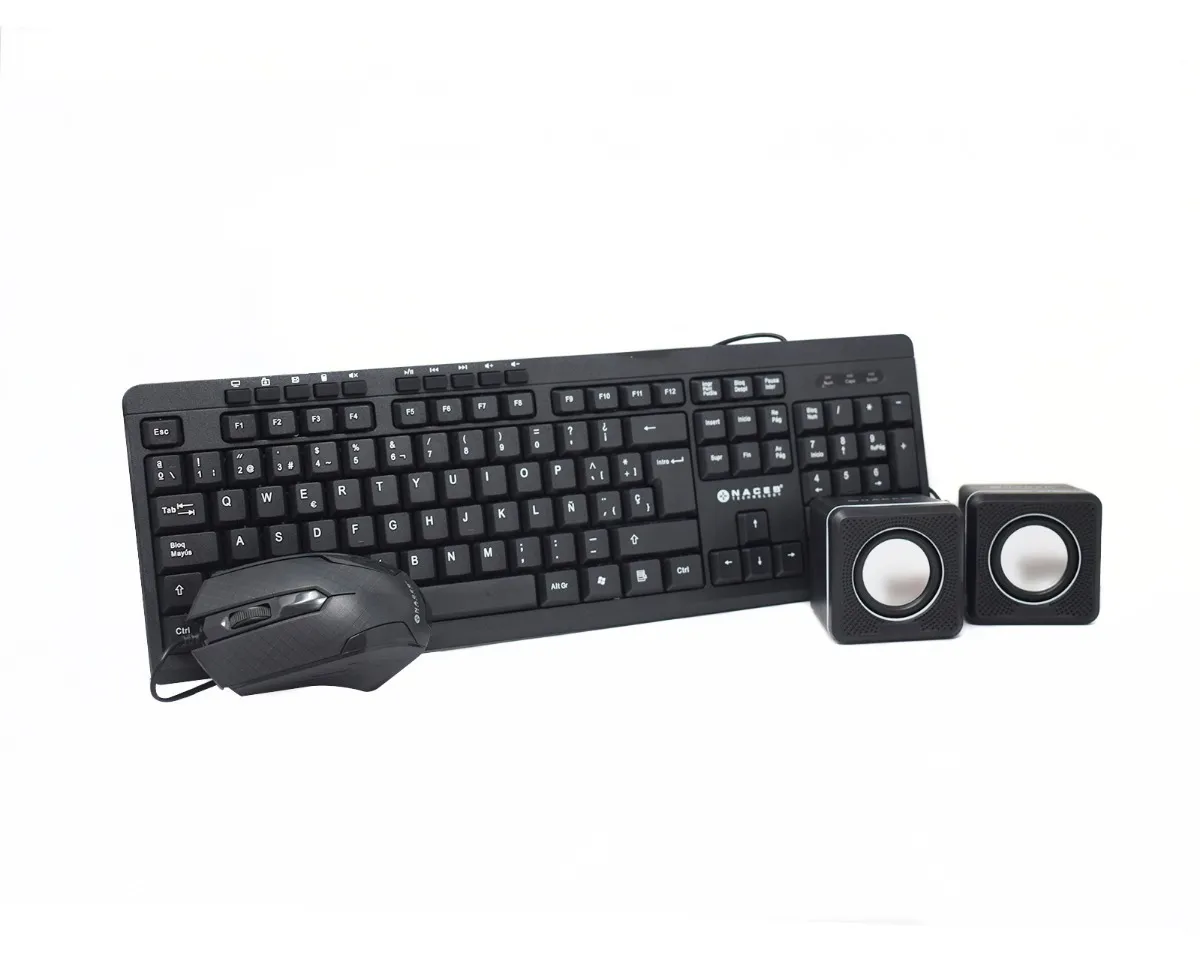 Ratón (Mouse) + Teclado + Bocinas 2.0, Alámbricos (USB), NACEB NA-228N