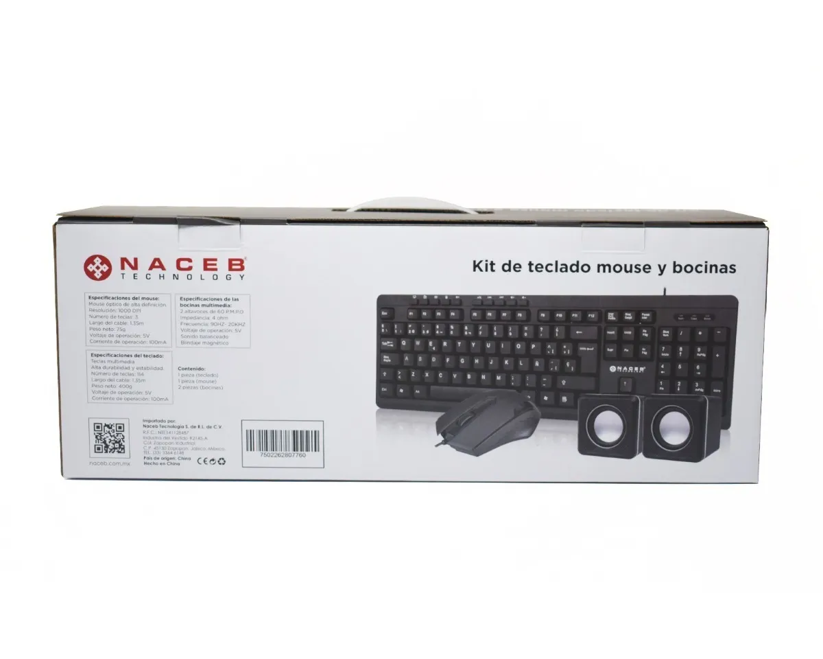 Ratón (Mouse) + Teclado + Bocinas 2.0, Alámbricos (USB), NACEB NA-228N