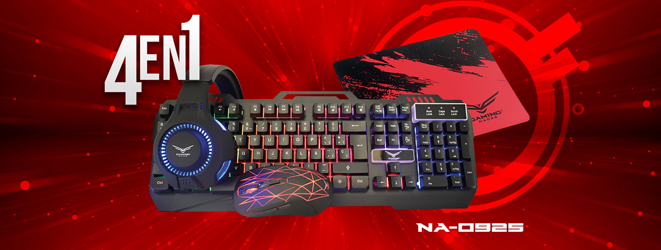 Audífonos C/ Micrófono + Ratón (Mouse)+ Teclado + MousePad Gamer, NACEB NA-0925