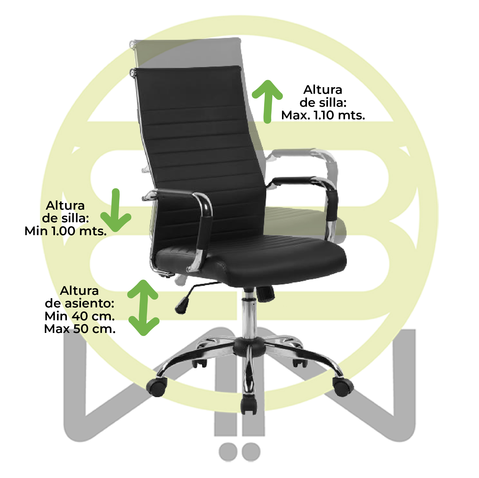 Silla de Oficina Ejecutiva, Giratoria, Respaldo Alto (65 cm), Base Metálica, Max. 85 Kg, Color Negro, CHASER CH-KENABLACK