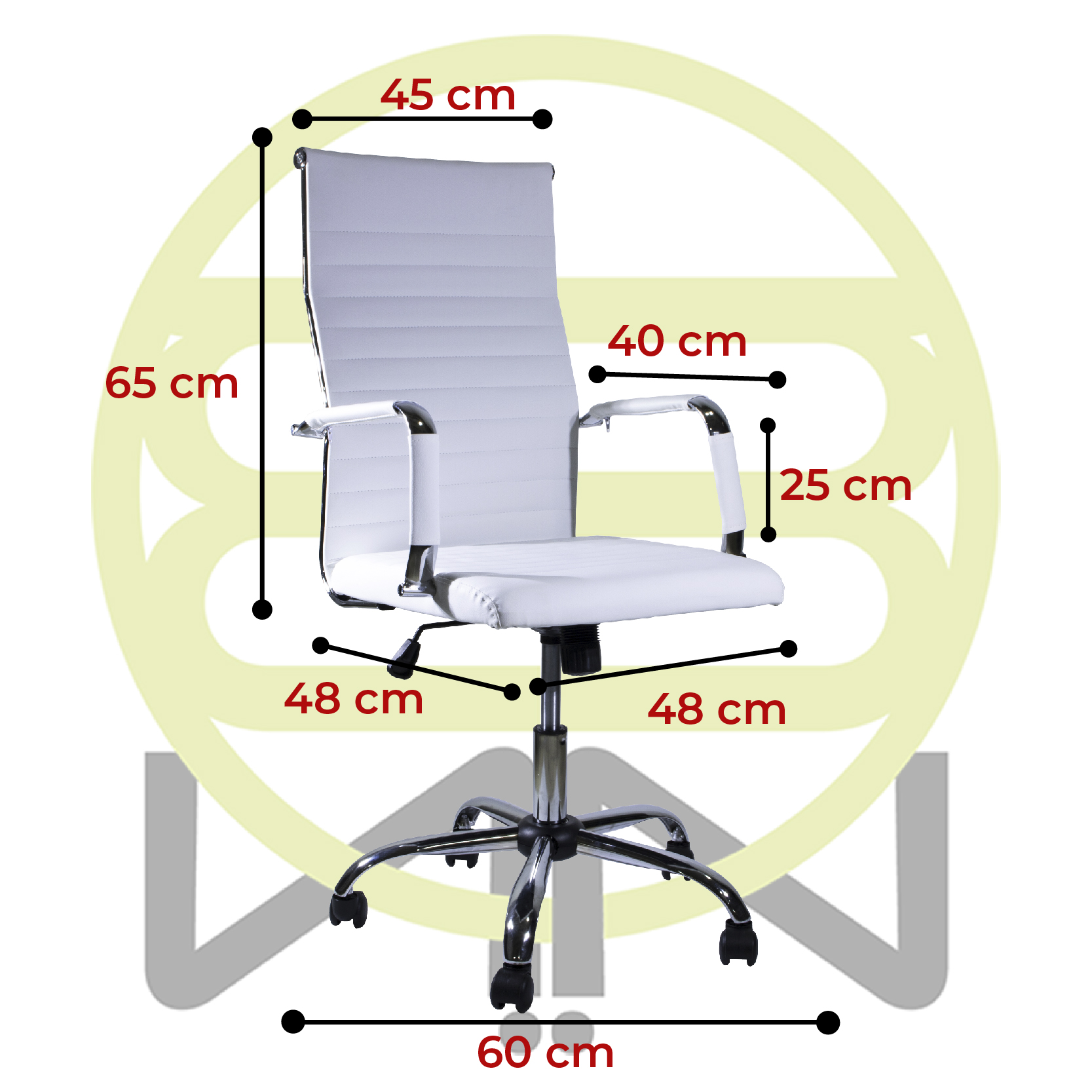 Silla de Oficina Ejecutiva, Giratoria, Respaldo Alto (65 cm), Base Metálica, Max. 85 Kg, Color Blanco, CHASER CH-KENAWHITE