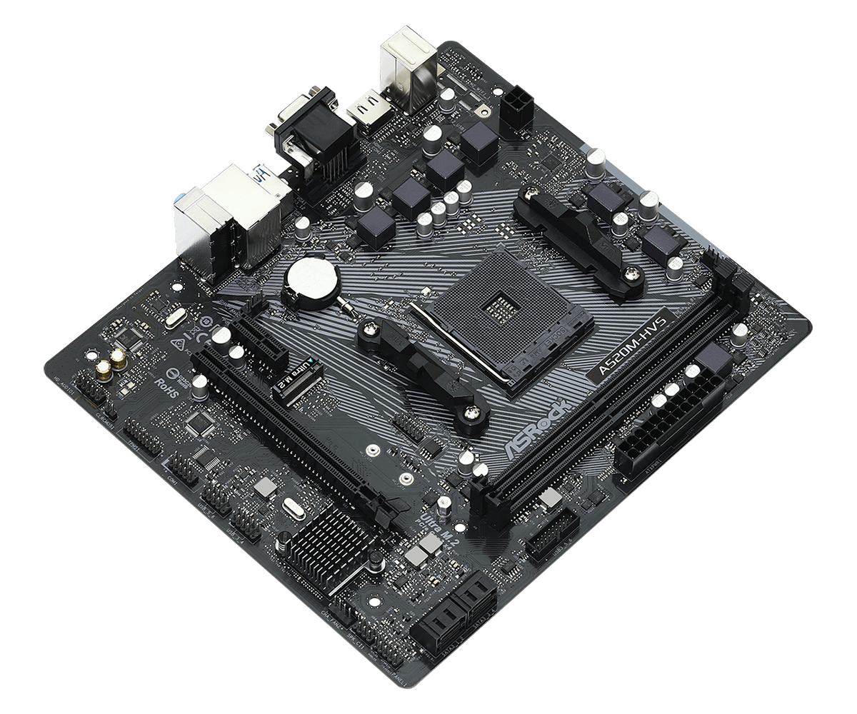 Tarjeta Madre (MoBo) A520M-HVS, 2x DIMM DDR4 (Max 64GB RAM), 1x HDMI / 1xVGA, Micro ATX, Socket AMD AM4, ASROCK 90-MXBE60-A0UAYZ
