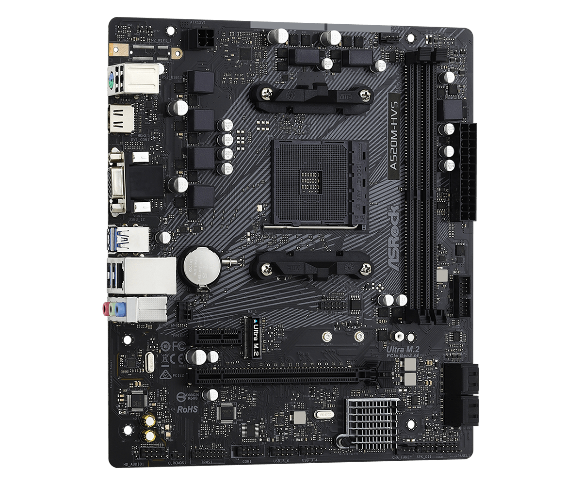 Tarjeta Madre (MoBo) A520M-HVS, 2x DIMM DDR4 (Max 64GB RAM), 1x HDMI / 1xVGA, Micro ATX, Socket AMD AM4, ASROCK 90-MXBE60-A0UAYZ