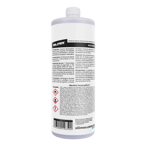Alcohol Isopropilico, Contenido 1,000 ml (Botella 1 Litro), 100% Flamable, SILIMEX ALCOHOLISO1000