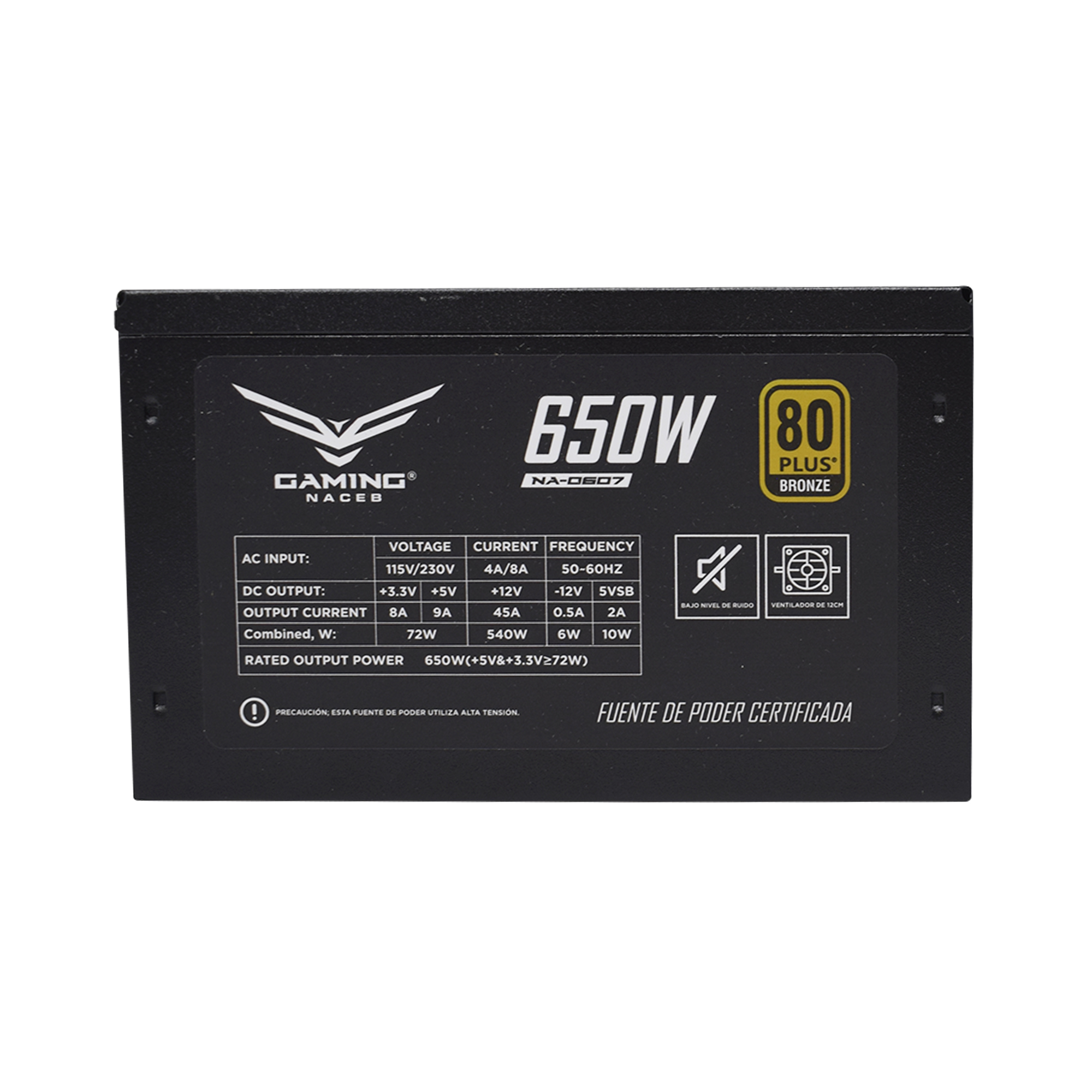 Fuente de Poder Certificada Gaming Naceb, Semi-Modular, 650W, ATX, 80 Plus Bronze, 86% de Eficiencia, NACEB NA-0607