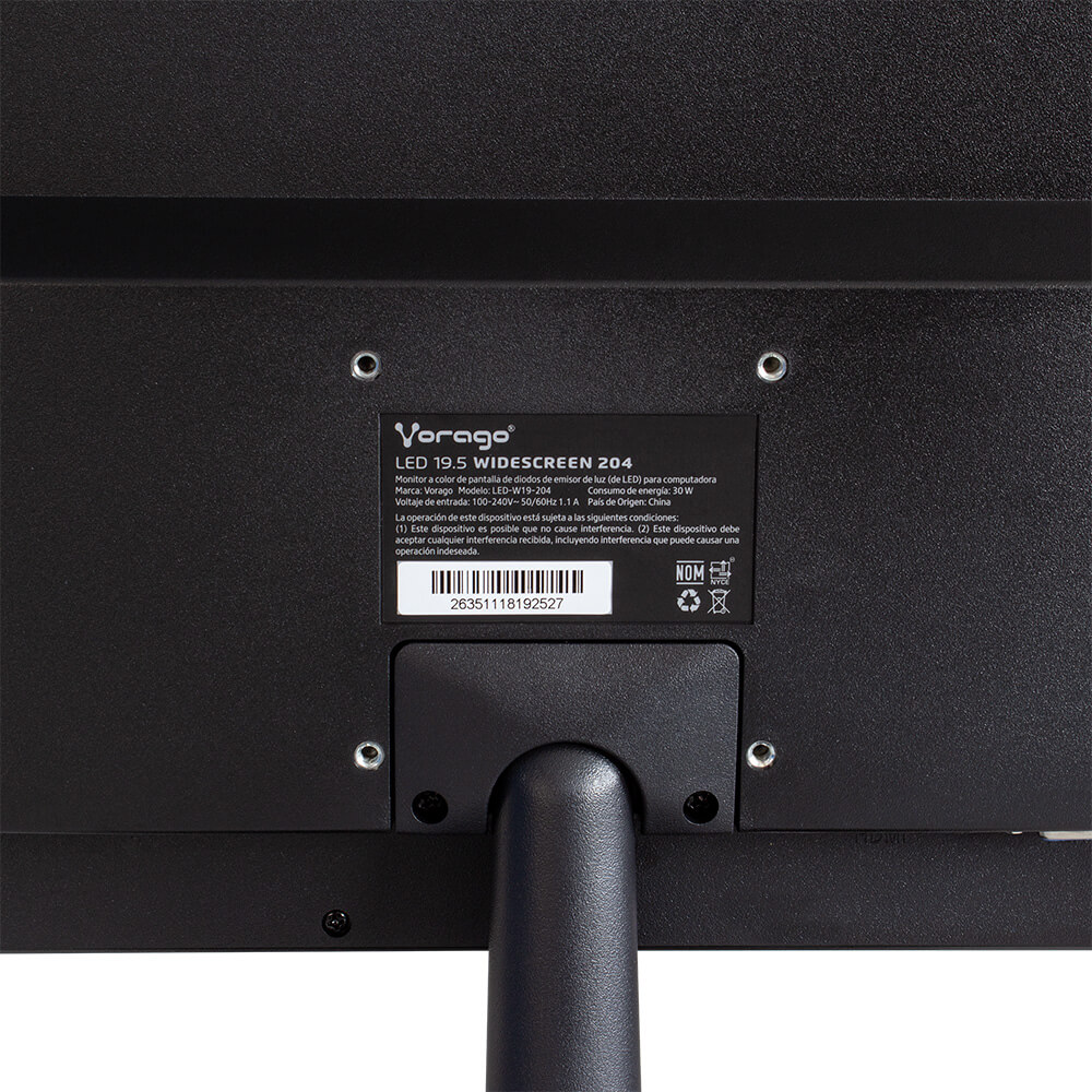 Monitor LED Widescreen 204, de 19.5", Resolución 1366 x 768, 2-5 ms, HDMI / VGA, VORAGO LED-W19-204