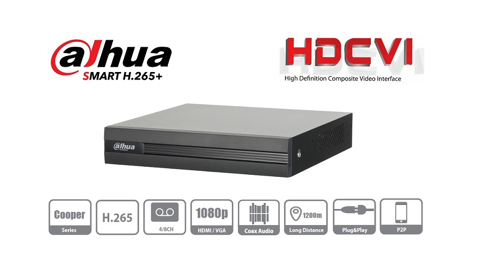 Kit de Video Vigilancia, Incluye 1 DVR COOPER XVR1B08 - 8 Canales + 2 IP, 8 Cámaras COOPER B2A21, 8 Rollos de Cables Siames, 2 Fuente de Poder, H.265+, 1080p, DAHUA XVR1B08KITII