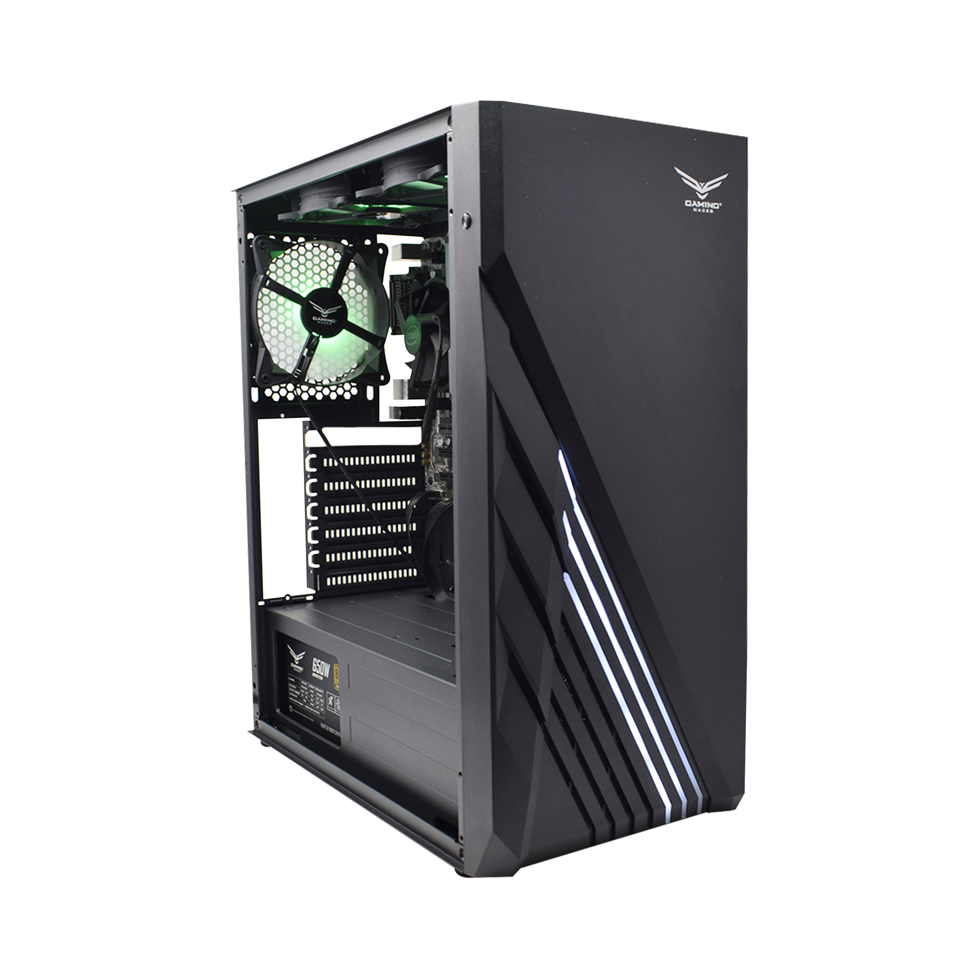Gabinete Gamer Modelo ZION, ATX, Full-Tower, Ventana Lateral de Cristal Templado, 2 Ventiladores Superiores, No Incluye Fuente de Poder, NACEB NA-0612