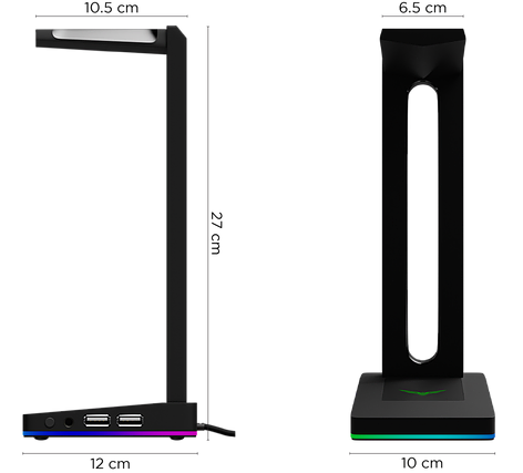 Base para Audífonos / Diadema Gamer,T11 Eleven, Color Negro, 2x USB / 1x 3.5mm, NACEB NA-0952