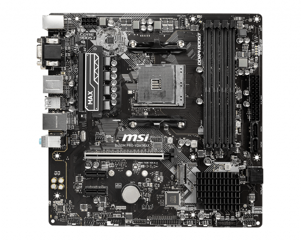 Tarjeta Madre (Mobo) Chipset AMD B450M, Socket AM4, Para AMD Ryzen 1ra / 2da  / 3era Gen, 4x DDR4 (Max. 128GB), Integrado Audio HD, Red, USB 3.0, SATA 3.0, MicroATX, ASROCK B450M PRO-VDH MAX