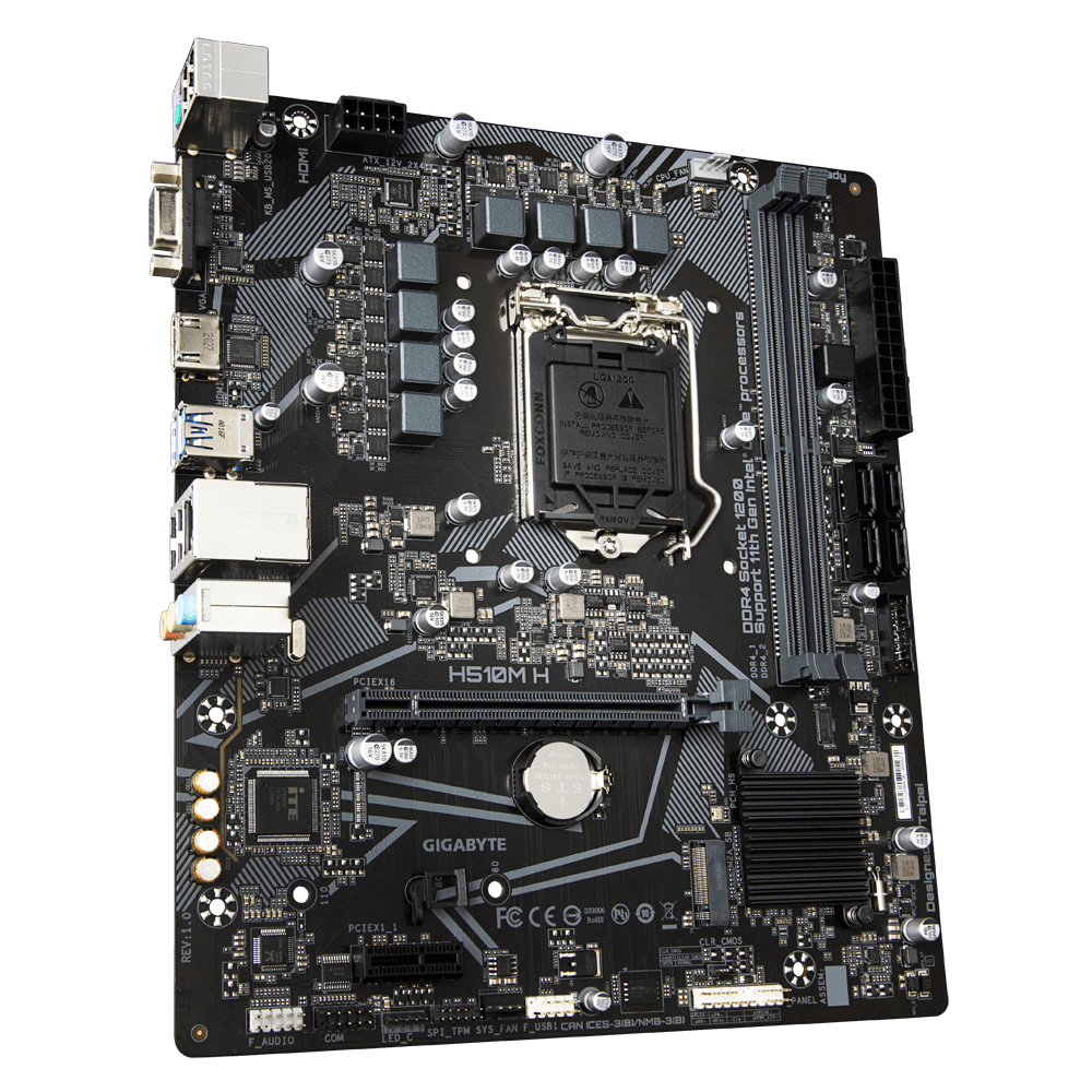 Tarjeta Madre (MoBo) Chipset Intel H510 , Soporta: Intel 10ma Gen, Socket 1200, 2xDDR4 (64GB Max), Audio HD, Red, USB 3.2 y SATA 3.0, ATX, PCIEx16, PCIEx1, GIGABYTE H410M H V3 (copia)