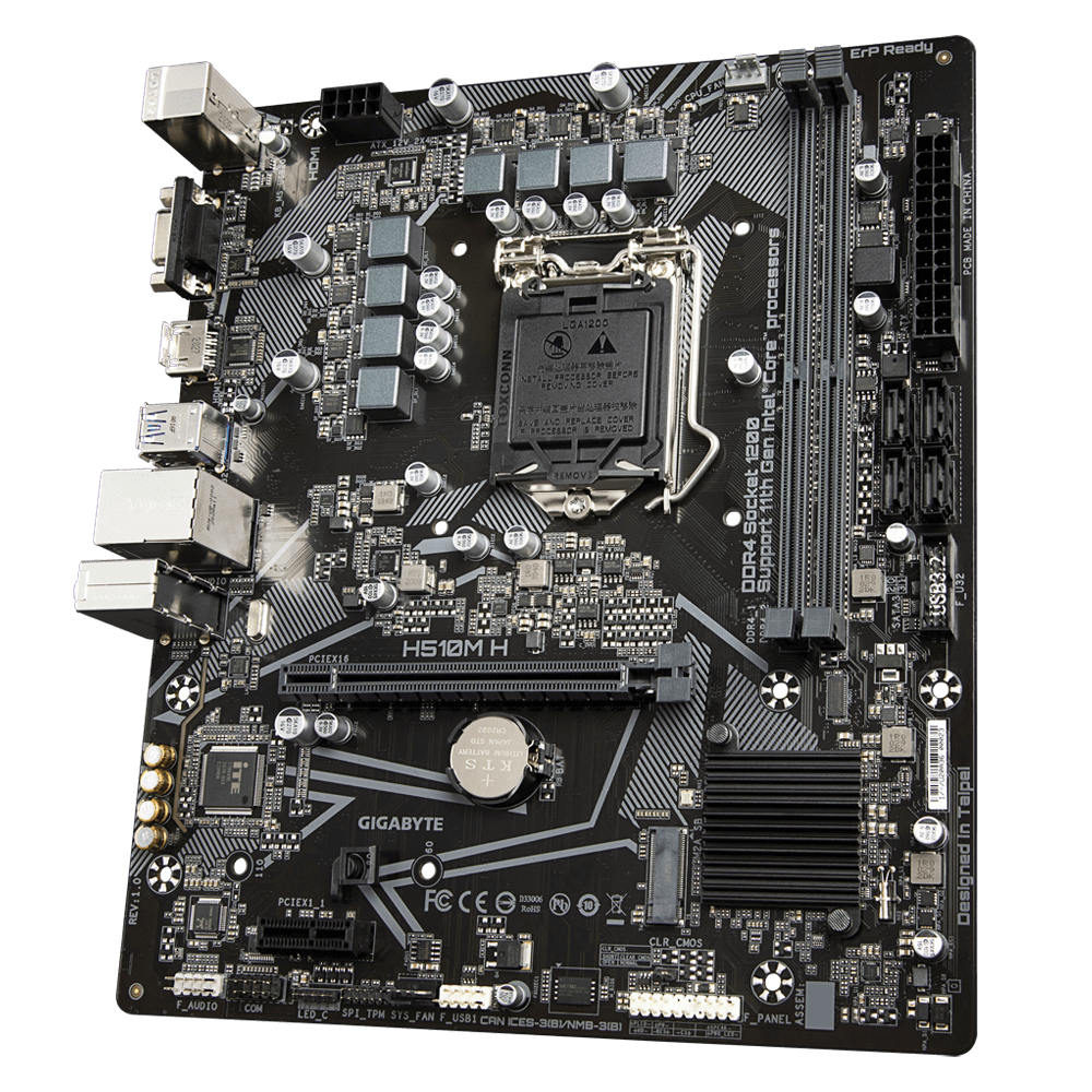 Tarjeta Madre (MoBo) Chipset Intel H510 , Soporta: Intel 10ma Gen, Socket 1200, 2xDDR4 (64GB Max), Audio HD, Red, USB 3.2 y SATA 3.0, ATX, PCIEx16, PCIEx1, GIGABYTE H410M H V3 (copia)
