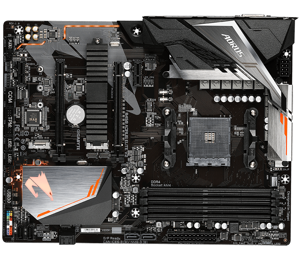 Tarjeta Madre (Mobo) B450 AORUS ELITE, ChipSet AMD B450, Socket AM4 (Compatible con Ryzen 5000, 4000, 3000, 2000, 1000), 4x DDR4 (Max 128GB), ATX, GIGABYTE B450 AORUS ELT V2