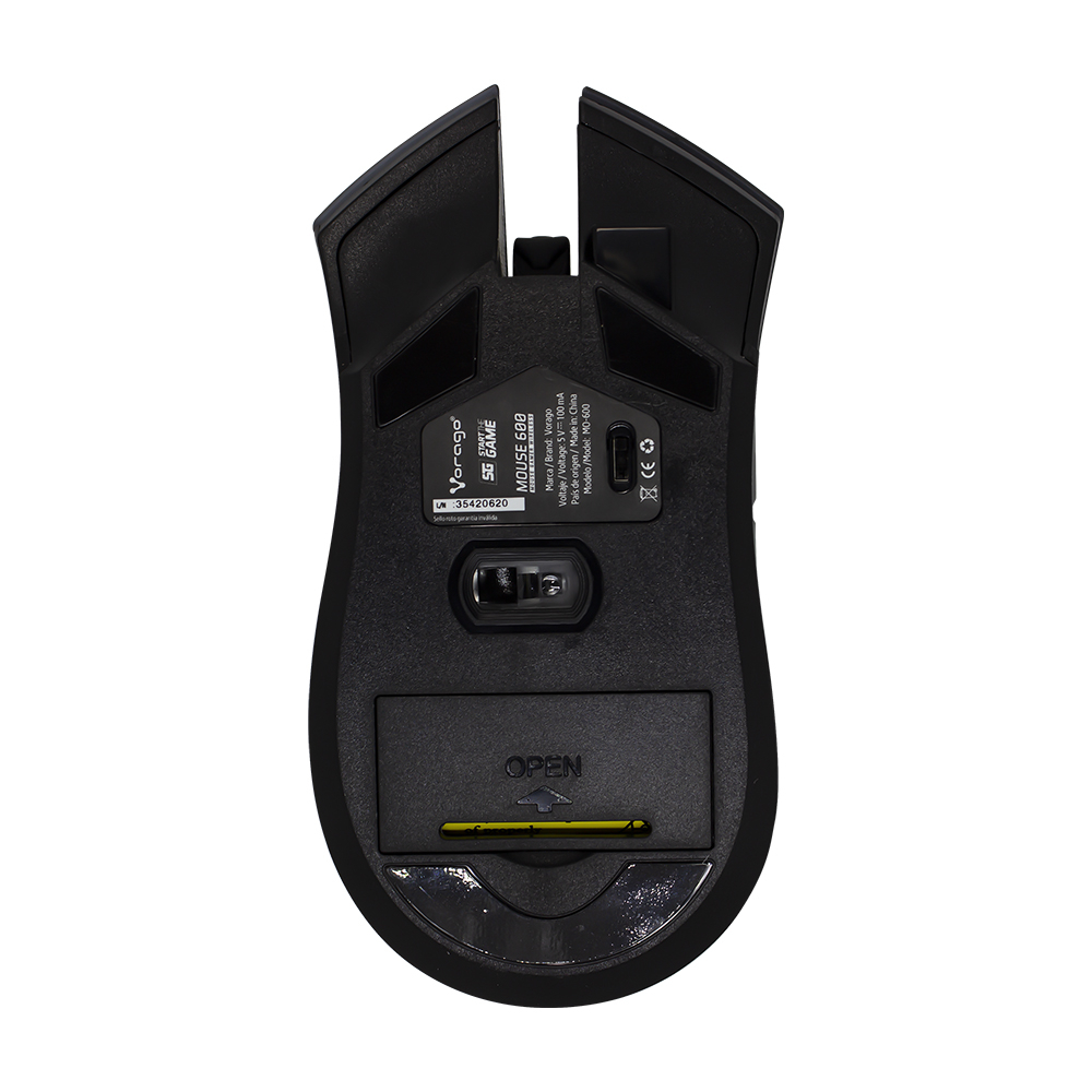 Ratón (Mouse) Gamer Start The Game, Inalámbrico (Recargable), 6 Botones, Hasta 2400 DPI, Color Negro, VORAGO MO-600