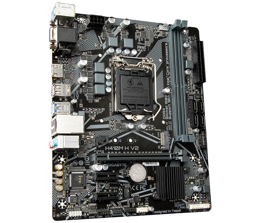 Tarjeta Madre (Mobo) Chipset Intel H470, Soporta: Intel 10ma Gen, Socket 1200, 2xDDR4 (64GB Max), Audio HD, Red, USB 3.2 y SATA 3.0, ATX, PCIEx16, PCIEx1, GIGABYTE H410M H V2