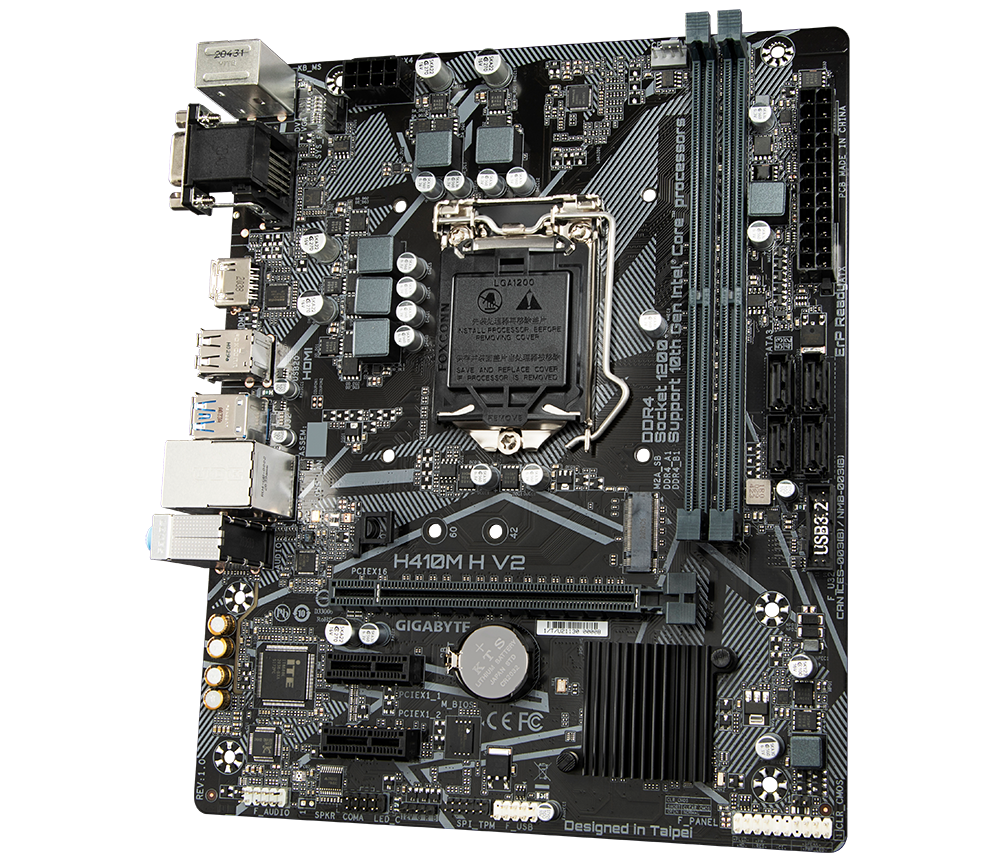 Tarjeta Madre (Mobo) Chipset Intel H470, Soporta: Intel 10ma Gen, Socket 1200, 2xDDR4 (64GB Max), Audio HD, Red, USB 3.2 y SATA 3.0, ATX, PCIEx16, PCIEx1, GIGABYTE H410M H V2
