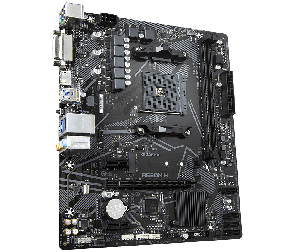 Tarjeta Madre (MoBo) A520M, 2x DIMM DDR4 (Max 64GB RAM), 1x HDMI / 1x DVI-D, Micro ATX, Socket AMD AM4, GIGABYTE A520M H