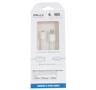 Cable PNY, Carga y Sincronizacion Apple Lighting a USB, Blanco - 1.8 metros