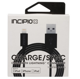 Cable Incipio Lightning a USB, carga y sincronización, color Negro, 1 Metro / 840076164394