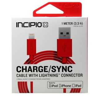 Cable Incipio Lightning a USB, carga y sincronización, color Rojo, 1 Metro / 840076164578