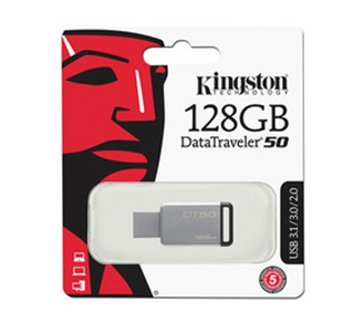 Unidad Flash USB 3.1 Kingston DataTraveler 50 con Elegante y Moderno Diseño de 128GB color Plata