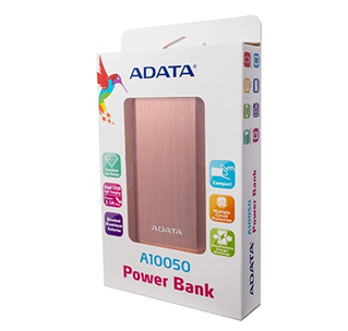 Batería Portátil recargable ADATA A10050 Powerbank de 10,050 mAh. Color Rose Gold