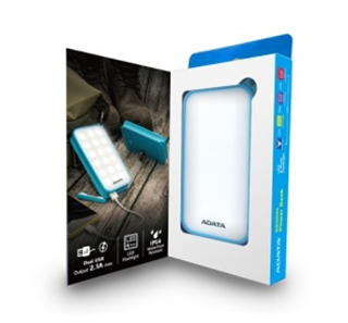 Batería Portátil recargable y linterna LED ADATA D8000L Powerbank de 8,000 mAh. Color Azul