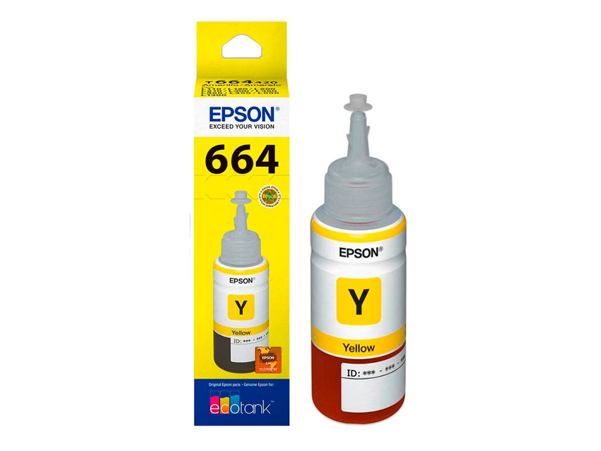 Botella de Tinta Epson T664 Color Amarillo 70ml Rendimiento Aprox. 6,500 páginas T664420-AL
