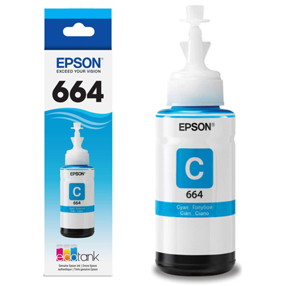 Botella de Tinta Epson T664 Color Cian 70ml Rendimiento Aprox. 6,500 páginas T664220-AL