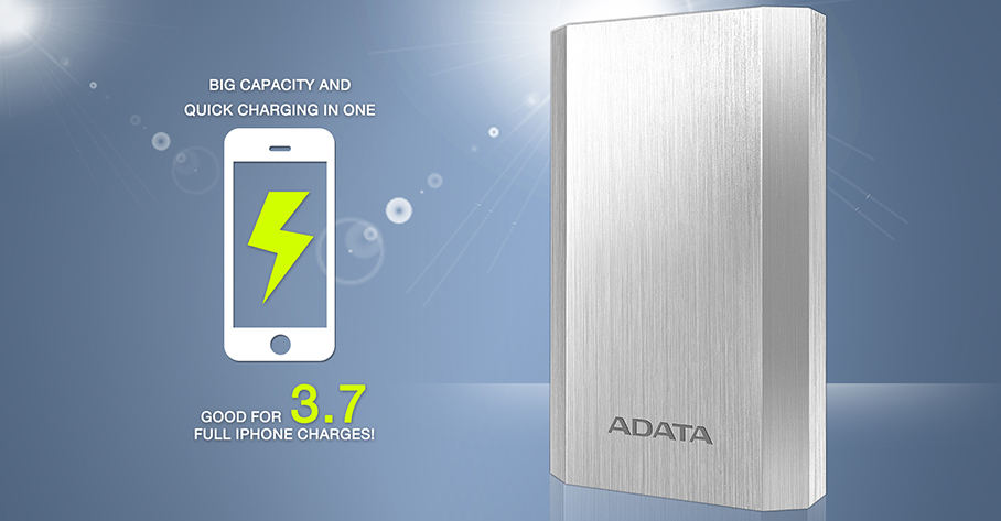Batería Portátil recargable ADATA A10050 Powerbank de 10,050 mAh. Color Dorado