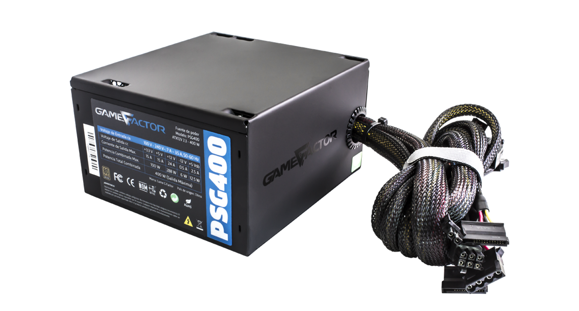 Fuente de Poder Certificada Game Factor PSG400 de 400W, ATX, 80 PLUS® Bronze, 80% de Eficiencia, EN-385893-1