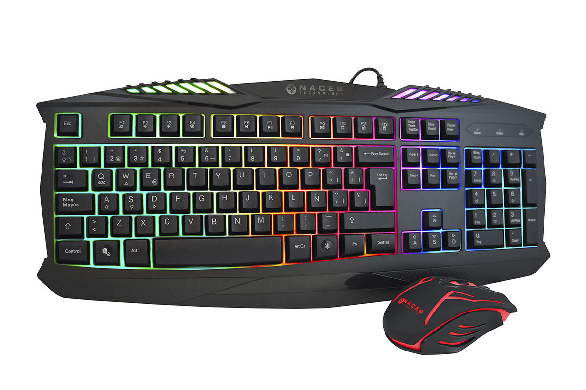 Kit de Teclado y Mouse Alambrico Gamer Naceb Na-617 USB Español Led 4 colores