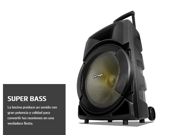 Bocina Portátil Karaoke Vorago KSP-401 50W Recargable 3.5mm Bluetooth / USB / SD / FM Micrófono Negro, AU-365874-22